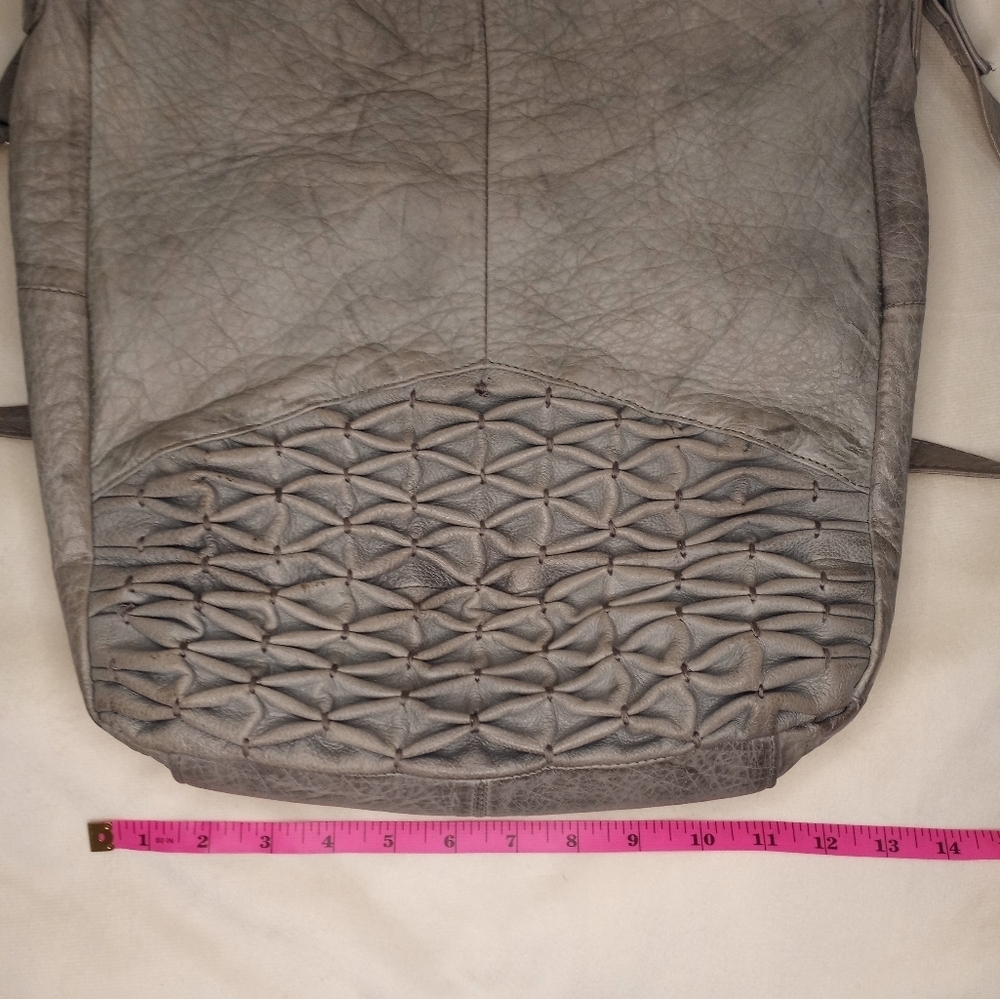 Anthropologie Taupe Leather Hobo with Woven Front Detail - Picture 8 of 9